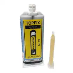<h3>To-komponent lim for de fleste materialer</h3>TopFix er et tokomponent produkt spesielt utviklet for hurtig liming av de fleste materialer.Â TopFix har meget gode limegenskaper som kan brukes til &aring; lime de fleste materialer som plast, metall, tre osv. Produktet t&oslash;rker meget hurtig og normalt kan de limte delene settes p&aring; plass igjen etter 10 minutters herding.Produktet er NSF-merket (class P1), register number 148956 og sertifisert til bruk innen matvareindustrien. 